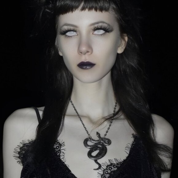 Large Snake Pendant Necklace – Restyle Gothic Serpent ✦ Antiqued Silver ✦ Rare - Picture 1 of 6